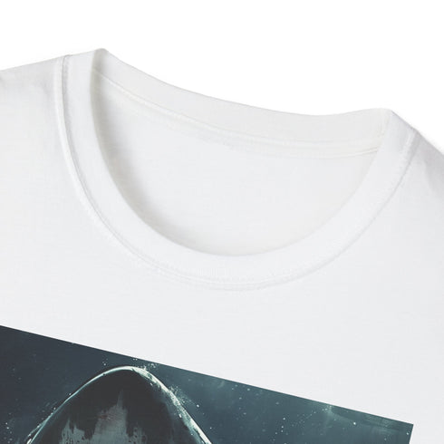 Charcoal T-shirt with Jaws painting featuring bold brushstrokes and crew neck