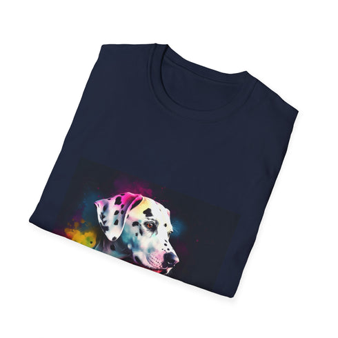 Charcoal cotton tee with watercolor Dalmatian pattern and crew neck design