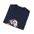 Charcoal cotton tee with watercolor Dalmatian pattern and crew neck design