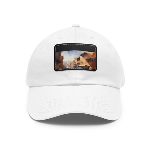 Authentic Moroccan style white baseball cap with light brown patch.