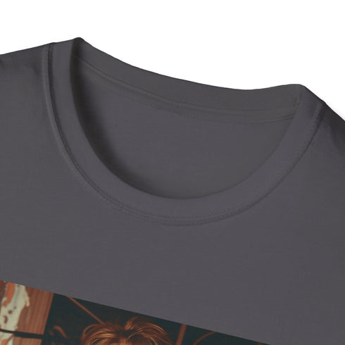 Charcoal grunge 90s T-shirt with bold distressed design and crew neck