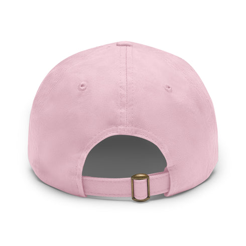 White cotton hat with light brown mushroom patch and rectangular shape.