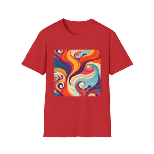 Retro Vibes Charcoal Cotton T-shirt, Regular Fit with Vibrant 70s Patterns