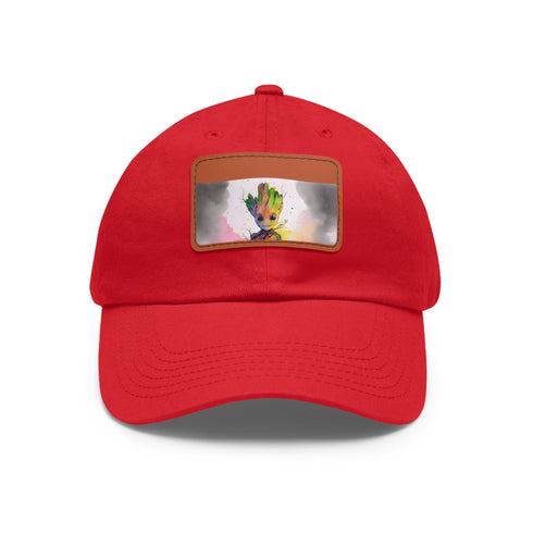 Neon watercolor Baby Groot baseball cap, white/light brown patch, unisex hat