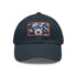 Sleek midnight cerulean cotton baseball cap with white patch rectangle emblem.