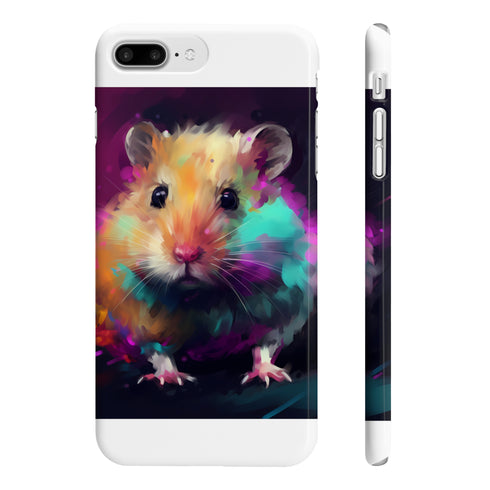 Neon hamster phone case: vibrant, cute, slim fit, glossy finish.