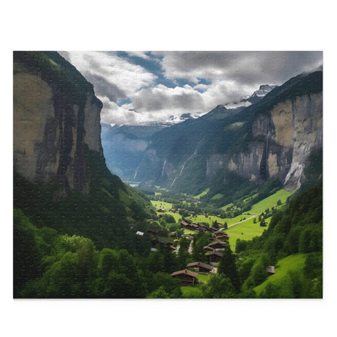 Lauterbrunnen Valley Cliff Jigsaw Puzzle with steep cliffs and picturesque landscape
