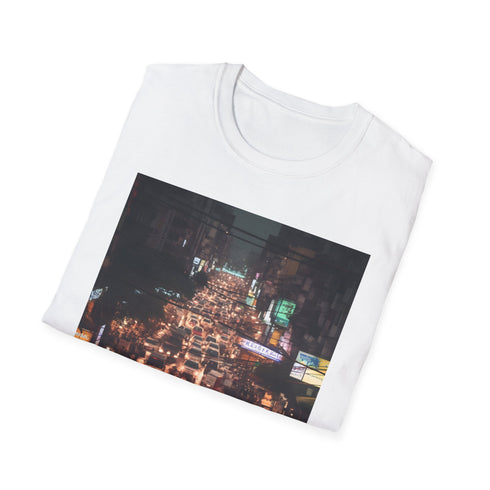 Charcoal cotton crew neck T-shirt with vibrant neon design for summer