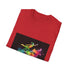 Neon watercolor Peter Pan design on charcoal cotton crew neck t-shirt