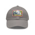 Central Park themed watercolor baseball cap, white with light brown patch.