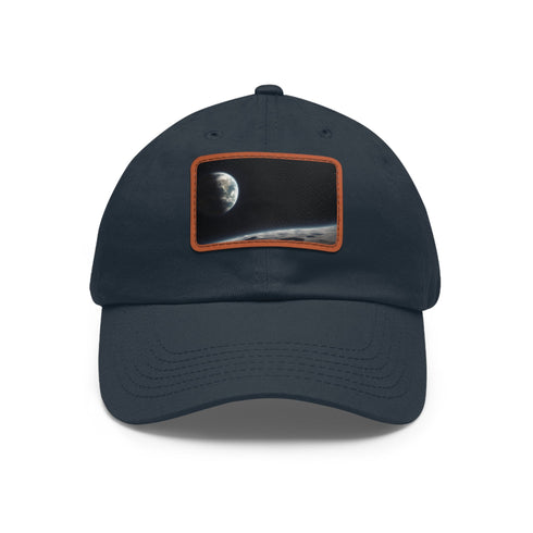 White cotton hat with Earth Horizon image patch - unisex vegan.