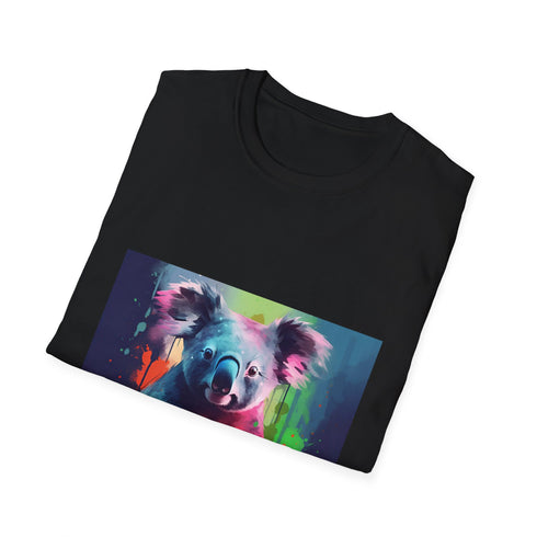 Charcoal crew neck cotton T-shirt with watercolor koala design for summer