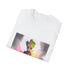 Vibrant watercolor Baby Groot graphic on charcoal cotton crew neck t-shirt