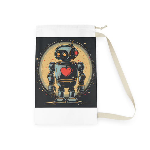 Retro Robot Heart Laundry Bag - Adorable and stylish laundry storage organizer with heart symbol design for a cute and organized space