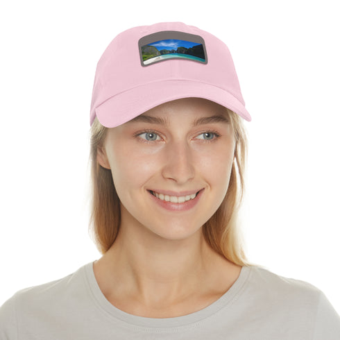 Island Paradise Baseball Cap in White with Light Brown Rectangle Patch