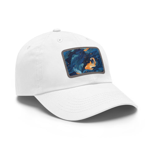 Orange Koi Goldfish Baseball Cap featuring light brown rectangle patch.