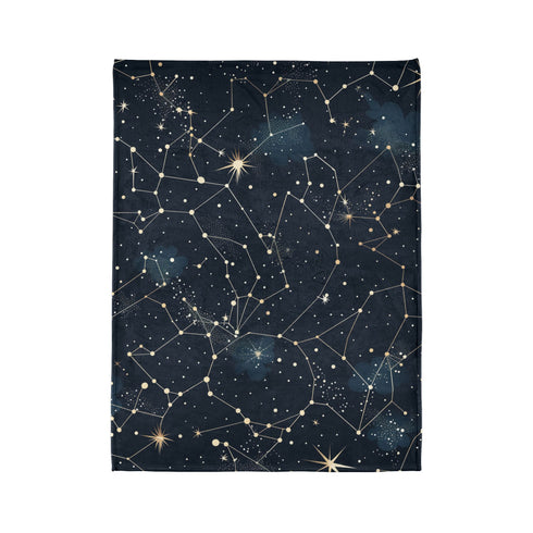 Celestial Constellation Stars Night Sky Plush Fleece Throw Blanket - View 10 | Prints With Passion