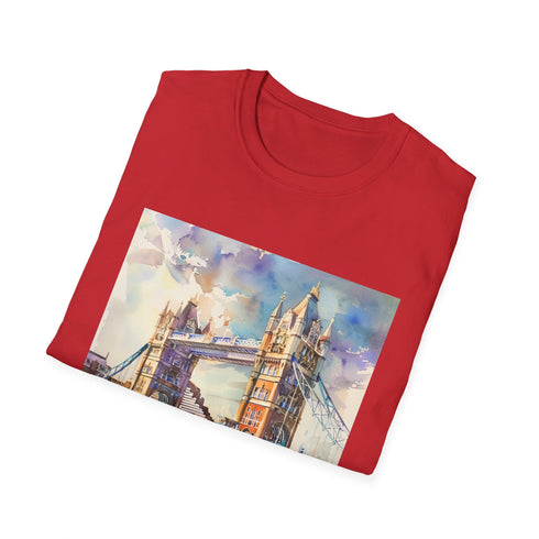 Charcoal cotton T-shirt featuring watercolor Tower Bridge design in regular fit
