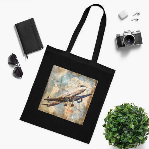 Vintage airplane travel stamps tote bag.