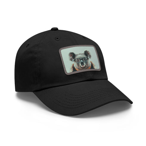 White cotton baseball cap with hipster animal design.