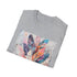 Charcoal cotton t-shirt with whimsical bohemian feather pattern for summer