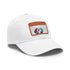 Dalmatian graphic white baseball cap with light brown patch.