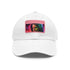 Neon watercolor baseball cap in white with rectangle light brown patch.