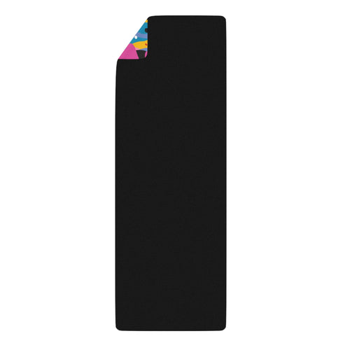 Abstract pattern yoga mat in vibrant colors for non-slip workouts.
