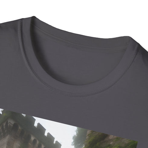 Charcoal cotton T-shirt with medieval castle ivy design regular fit