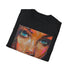 Vibrant charcoal T-shirt featuring Barbie portrait with soft brushstroke design