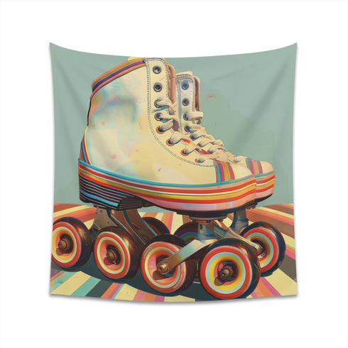 Roll with It: Retro Tapestry featuring vintage roller skates for a stylish touch of nostalgia | High-quality material, perfect for all seasons and makes a great gift | Available in 34x40 and 57x57 sizes