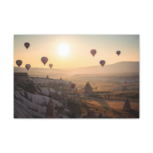 Hot Air Balloon Adventure Canvas: Colorful majestic balloons floating in the sky