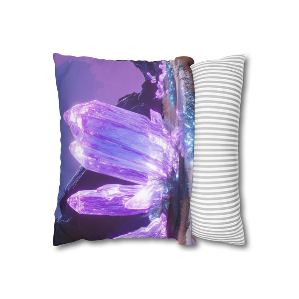 Neon Crystals Blooming in Wasteland (Edition II) — 40×40 Cushion Cover — Sofa & Living Room Lifestyle View