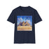Charcoal Egyptian Pyramids watercolor T-shirt with vibrant ancient design cotton crew neck