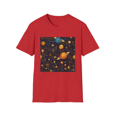 Charcoal cotton T-shirt with celestial stars and moons pattern