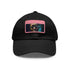 "Neon watercolor baseball cap in white with light brown patch"