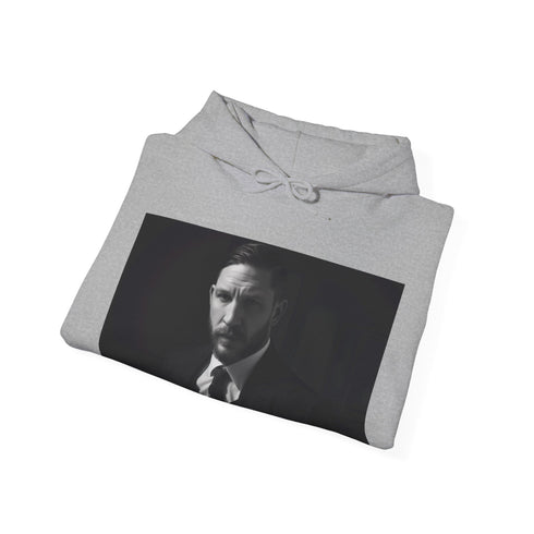 Tom Hardy watercolor portrait hoodie in navy for men and women.