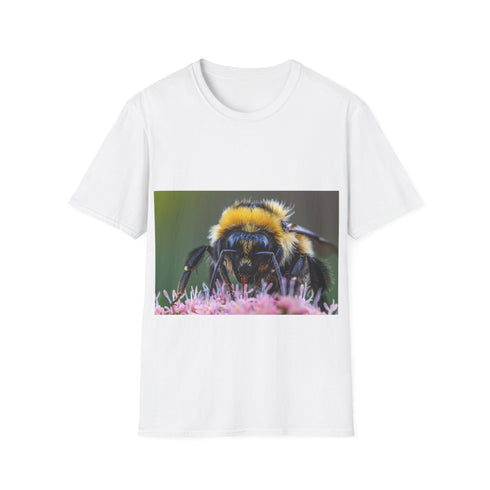 Charcoal cotton crew neck tee with vibrant watercolor bumblebee design