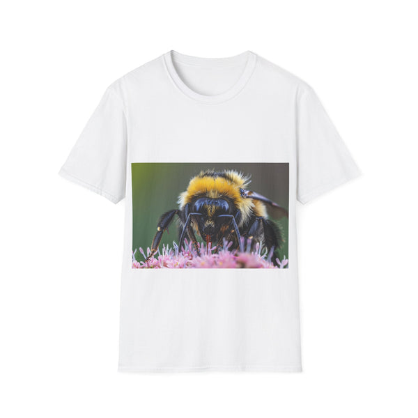 Charcoal cotton crew neck tee with vibrant watercolor bumblebee design