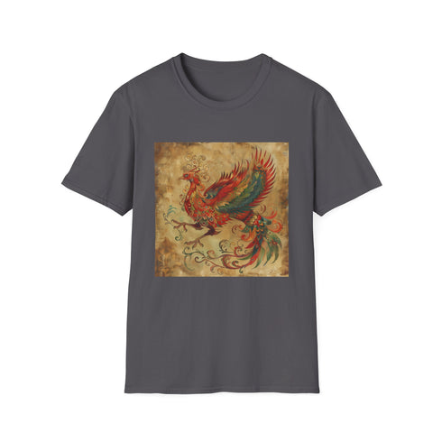 Mythical phoenix rising graphic charcoal t-shirt, regular fit for men and women.
