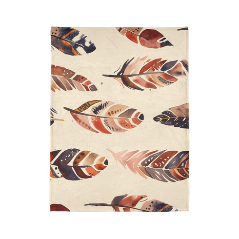 Bohemian Artisan Feathers Seamless Pattern Plush Fleece Throw Blanket - View 10 | Prints With Passion