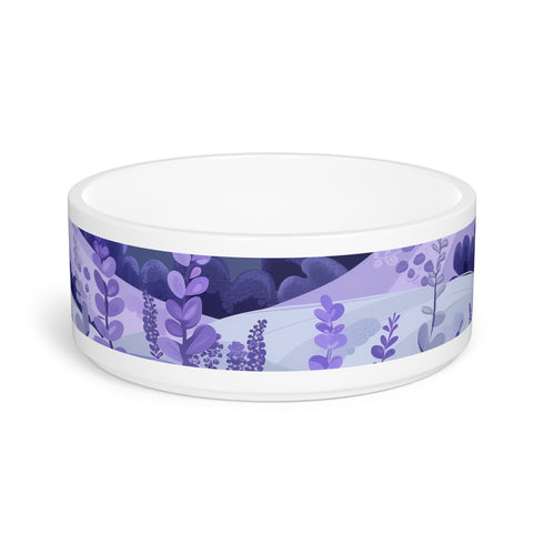 Lavender fields ceramic pet bowl, perfect for calming mealtime ambiance.