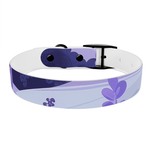 Stylish lavender floral dog collar for fashionable pups on walks.