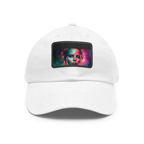 Watercolor neon baseball cap with light brown rectangle patch.