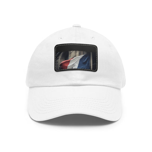 French Pride Flag Baseball Cap in White with Light Brown Patch