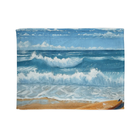 Beach-themed surfboard blanket with summer vibes for relaxation and rest.