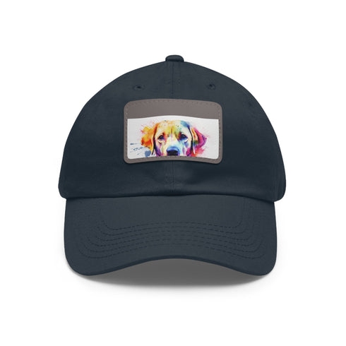 Lovable Lab Cap in White with Light Brown Patch and Rectangle Shape