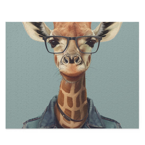 Trendy Giraffe Hipster puzzle with speckled specs, perfect for animal lovers.