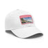 Stylish white baseball cap with Amalfi Coast embroidery and scallop brim.