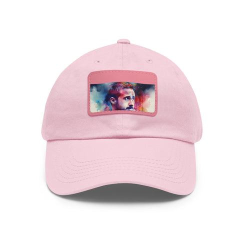 Ryan Gosling watercolor cap in white with light brown patch.